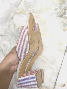 Sparkly Striped Block Heels