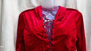 Red Velvet Lace-Up Crop Top