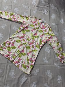 Beige Floral Print Kurta