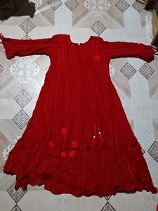Vibrant Red Embellished Kurta