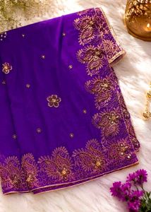 Vibrant Purple Embroidered Saree