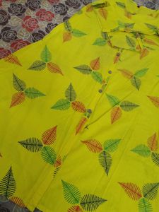 Vibrant Yellow Leaf Print Kurta