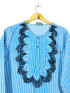 Scoup Blue With White Strips Printed Top (Women)