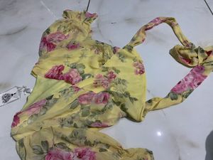 Chic Yellow Floral Puff Sleeve Wrap Top