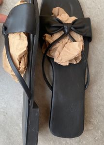 Black Bow Flat Sandals