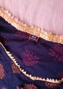 Navy Blue Printed Naira  with Gold Accents