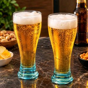 Set of 2 Clear Tall Glasses with Blue Base