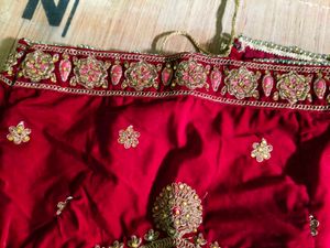 Exquisite Red Velvet Lehenga with Golden Embroider