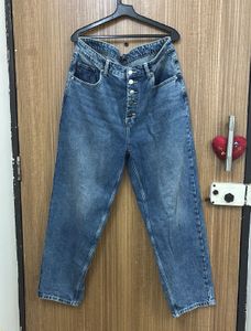 Blue Button-Up Wide Leg Jeans