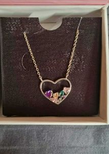 Heart Charm Necklace with Multi-color Gems