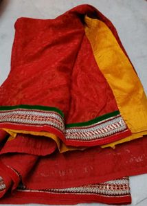 Vibrant Yellow &amp; Red Saree with Blouse