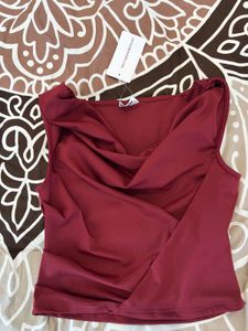 Maroon Cowl Neck Ruched Crop Top