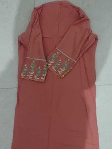 Peach Kurta with White Embroidered Pants