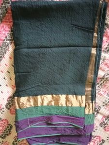 Elegant Dark Green Saree with Gold Border