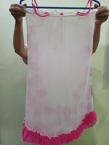 Sheer White Nightgown with Pink Trim