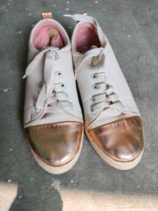 Stylish White & Rose Gold Accent Sneakers