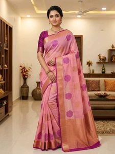 Elegant Pink Saree with Purple Border