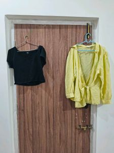 Chic Crop Top with Flowy Blouse Set