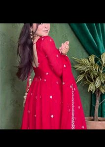 Red Embroidered anarkali set