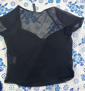 Black Mesh Ruched Bust Top