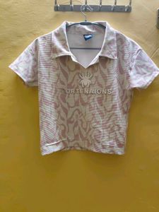 Pink Printed Collared Crop Top (XS &amp; S)