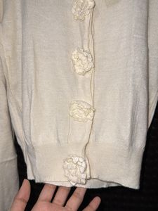 Cream Cardigan with Floral Buttons