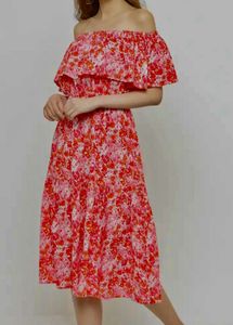 floral off shoulder midi dress