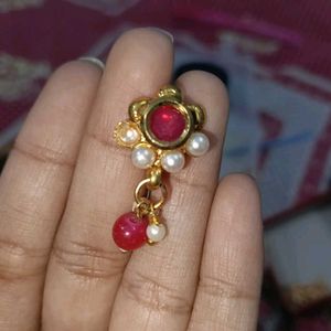 Red & Pearl Ethnic Earring