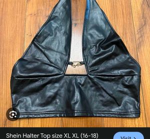 Black Faux Leather Halter Top