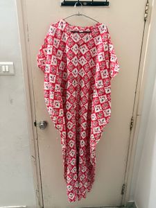 Red feeding friendly Printed Kaftan gown