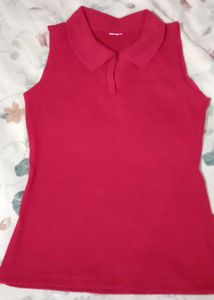Red Sleeveless Polo Top