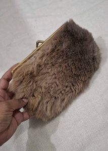 real Fuzzy Clutch with Coin Pouch