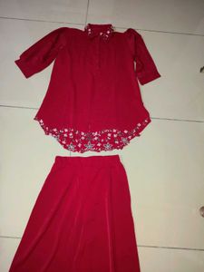 Elegant Red Embroidered cord set