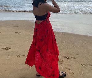Beautiful red tie-dye halter neck dress