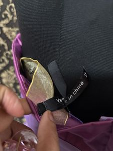 Strapless Purple Satin Dress with Bow Detail