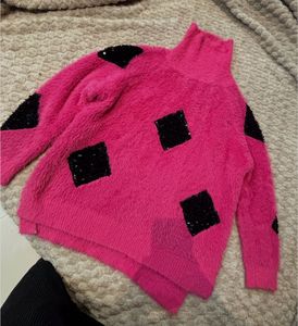 Pink Embellished Turtleneck Sweater