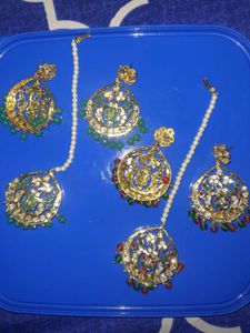 chanbali Earings set of 2 green and multi color