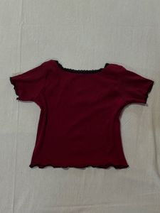 Cute Burgundy Lace Trim Top