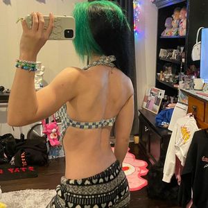 Denim Checkered Halter Top