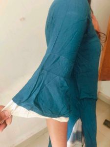 Blue And White Kurti Cheed Moti Work