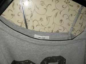Grey "89" Graphic Print One-Shoulder Top