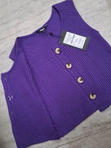 Nuon Cute Purple Ribbed Top/Vest Sweater