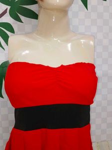 (300)Red &amp; Black Strapless Top
