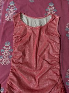 Sparkly Pink Ruched Mini Dress