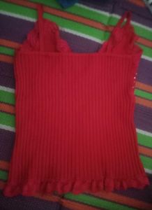Red Lace Trim Camisole Top