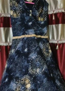 Blue Printed A-Line Dress