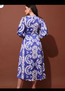 Blue &amp; White Print Wrap Dress