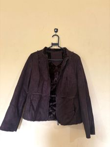 dark brown faux suede zip up jacket