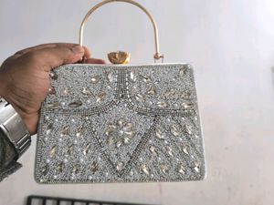 Luxury Silver Beaded Clutch for Women | Pearl &amp; Rh
