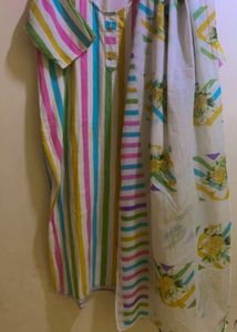 Pastel Striped Kurta Set with Floral Dupatta